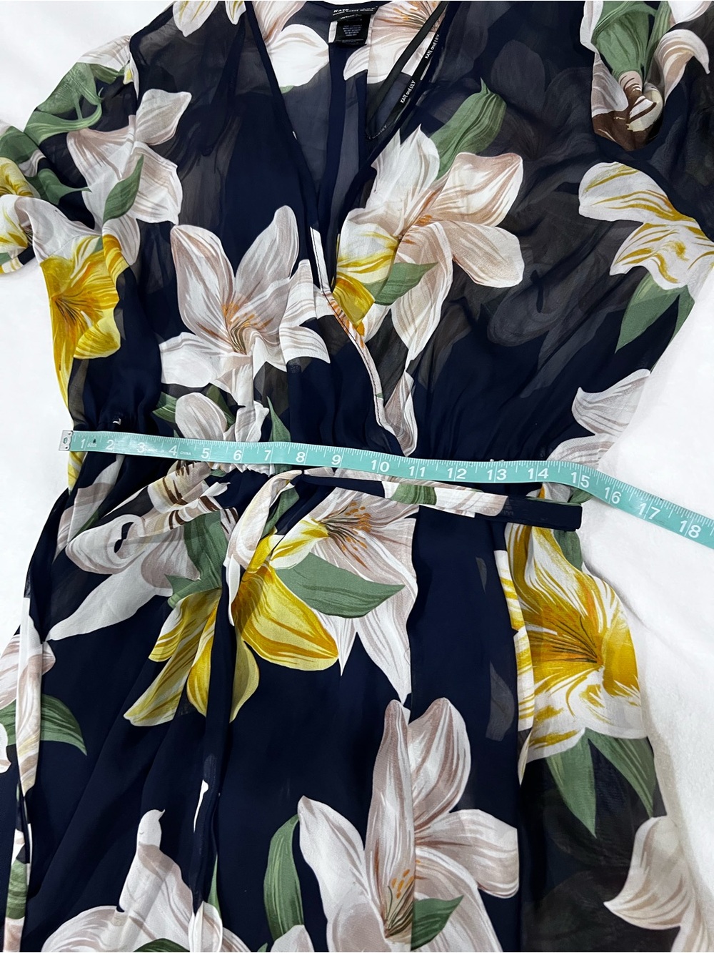 Navy Floral Wrap Maxi Dress with Self-Tie Waist - Picture 6 of 9